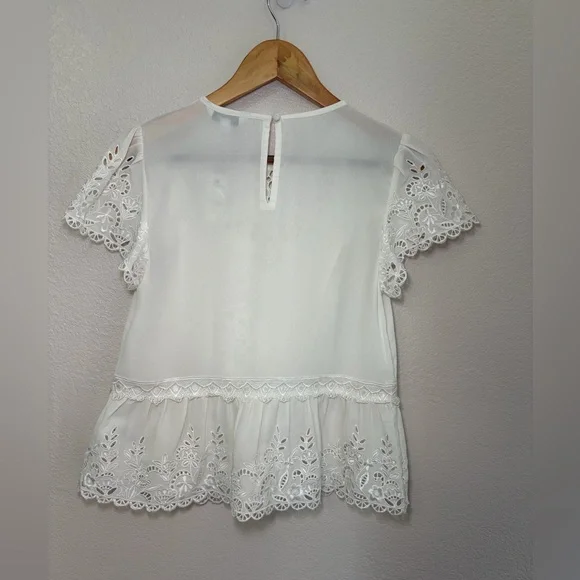 Express White Lace Peplum Blouse Boho Cottagecore Romantic Floral Embroidered XS - Picture 6 of 8